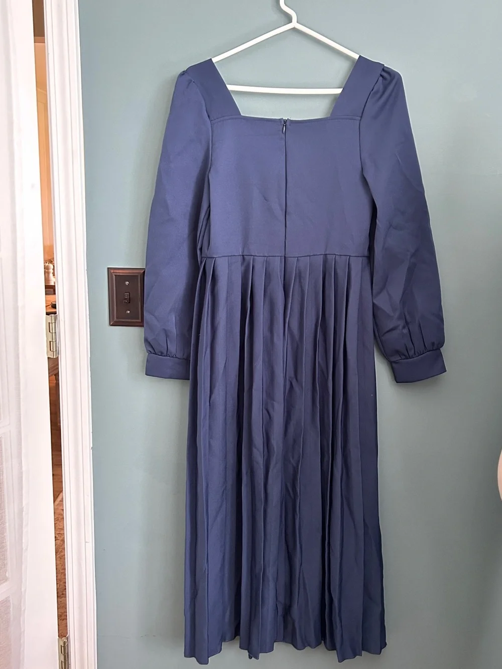 Navy Blue Long Sleeve Pleated Midi Dress Girls Size 14